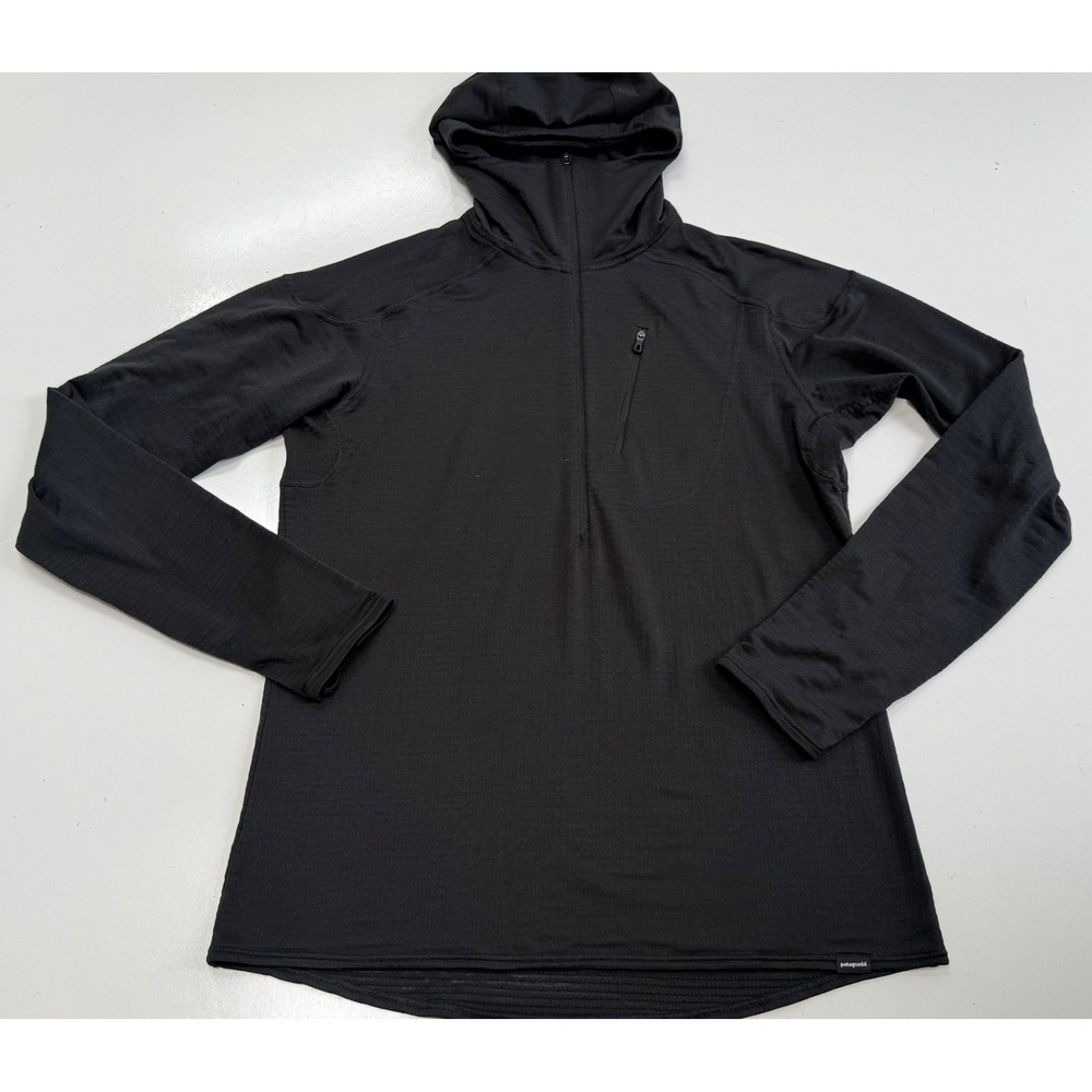 Patagonia Capilene 4 Expedition Weight 1/4 Zip Hoodie Mens Large Black